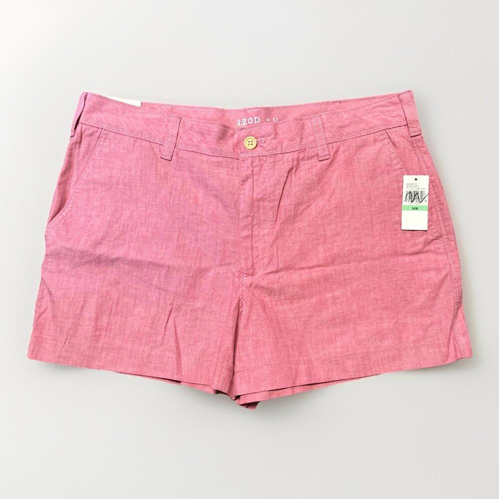 Izod Saltwater Denim Coral Pink‎ Shorts Men Size 34 Waist Cotton Casual Summer